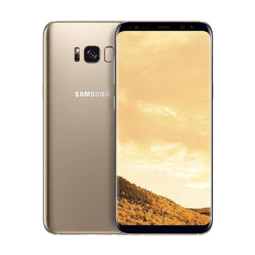 Samsung smartphone showing front and back on a white background