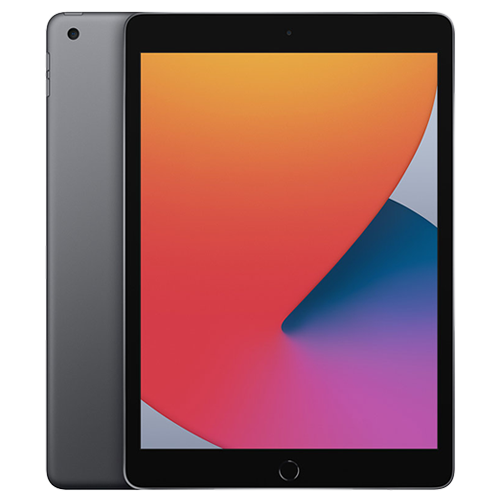 Black tablet with colorful display on a white background