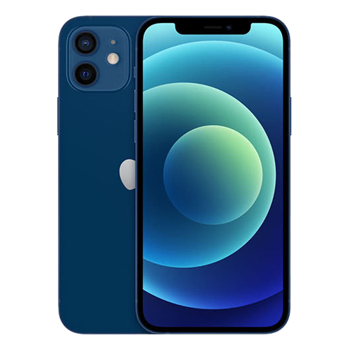 Blue smartphone showing front and back on a white background