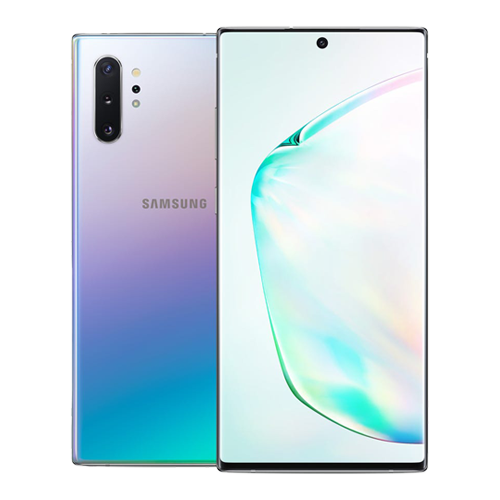 Samsung smartphone showing front and back on a white background