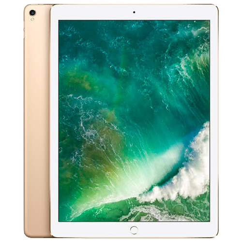 Gold tablet with a scenic wallpaper on a white background