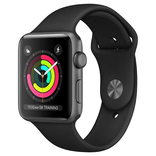 Smartwatch with a black band on a white background