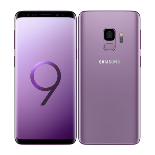 Purple Samsung smartphone showing front and back views on a white background