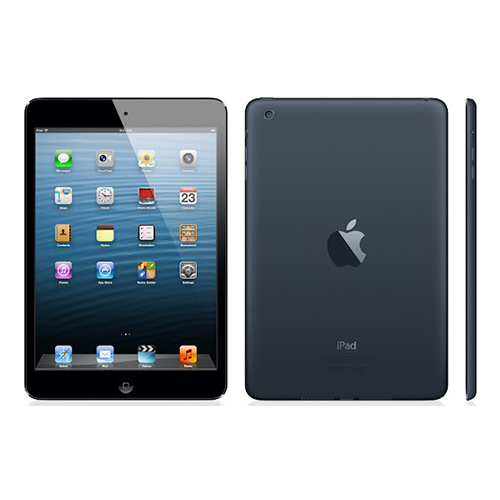 Black iPad with front and back views on a white background