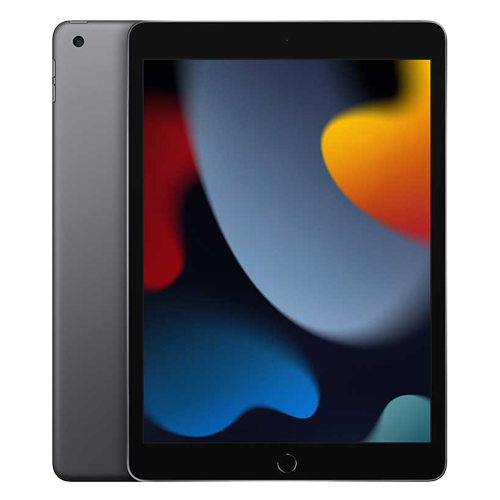 Black tablet with colorful display on a white background