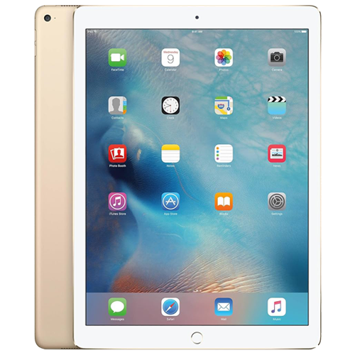 Gold iPad with app icons on the screen against a white background