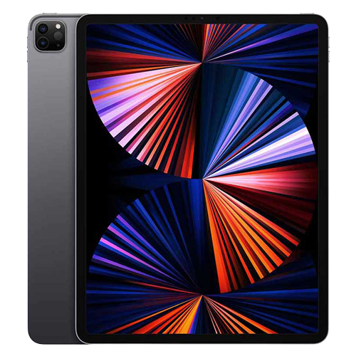 Tablet with colorful abstract design on screen against a white background