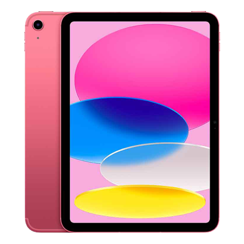 Pink tablet with colorful display on a white background