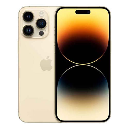 Gold iPhone with gradient screen on a white background
