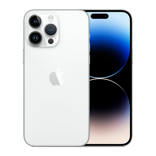 Apple smartphone showing front and back on a white background