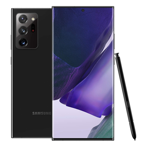 Samsung smartphone with stylus on a white background