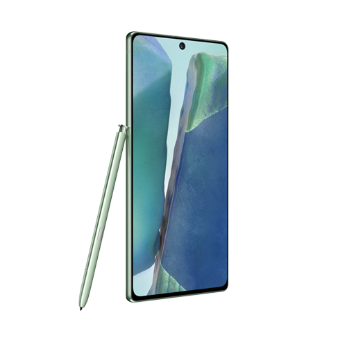 Smartphone with stylus on a white background