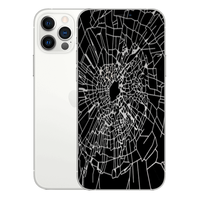 iPhone 12 Pro screen replacement with a cracked OLED display assembly.