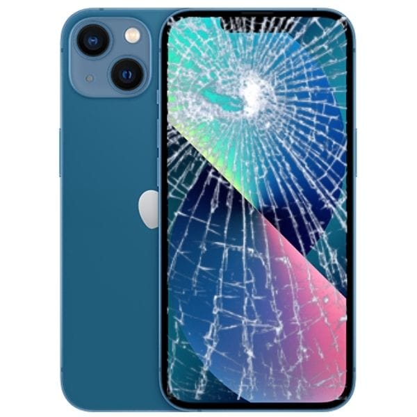 iPhone 13 Mini OLED screen replacement part with a cracked screen pattern.